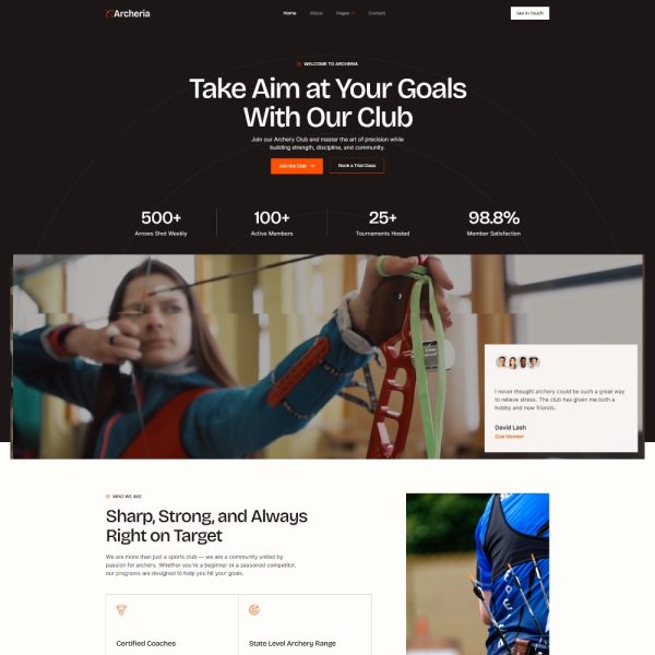 Archeria - Archery Club & Courses Elementor Template