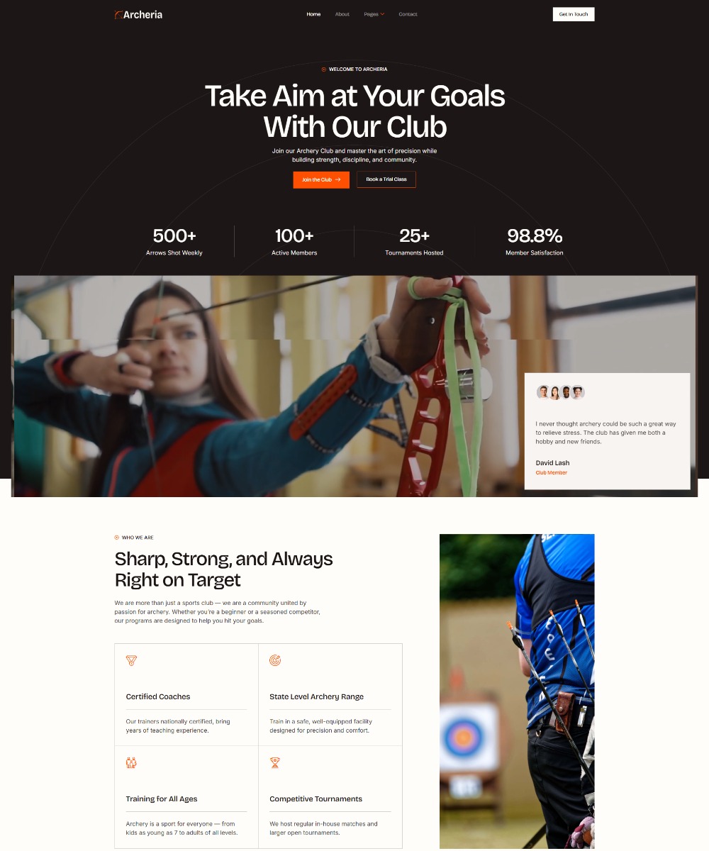 Archeria - Archery Club & Courses Elementor Template