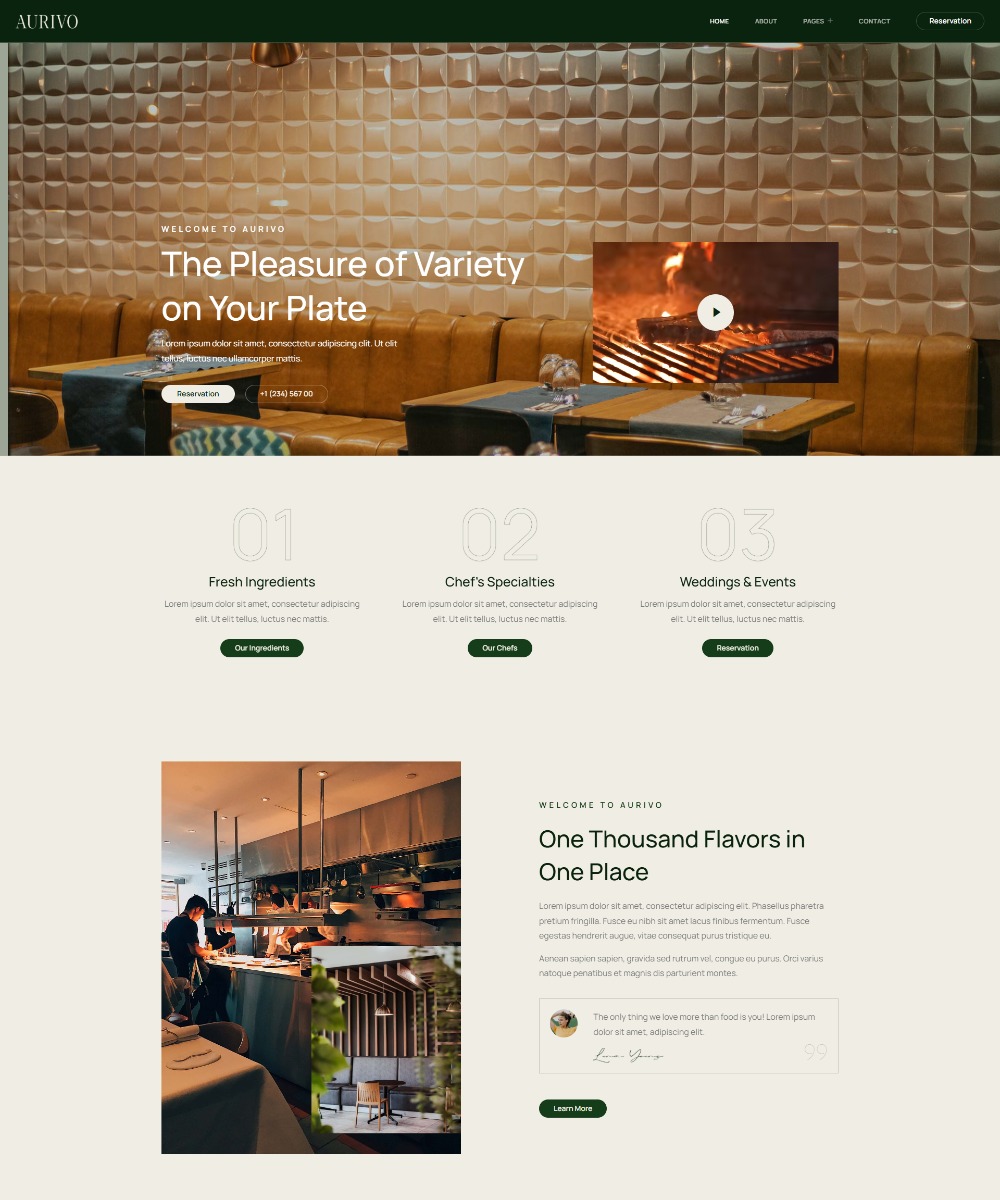 Aurivo - Restaurant & Cafe Elementor Template