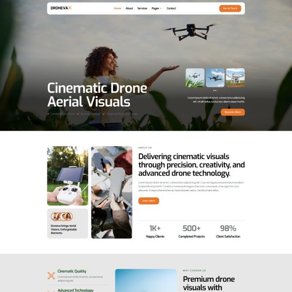 Droneva - Drone Aerial Video & Photography Elementor Template