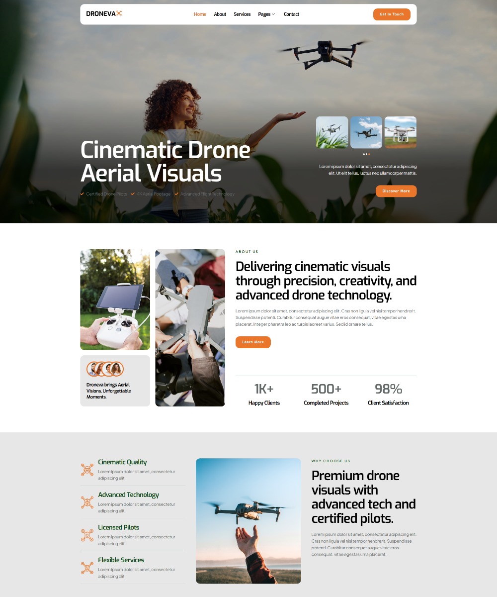 Droneva - Drone Aerial Video & Photography Elementor Template