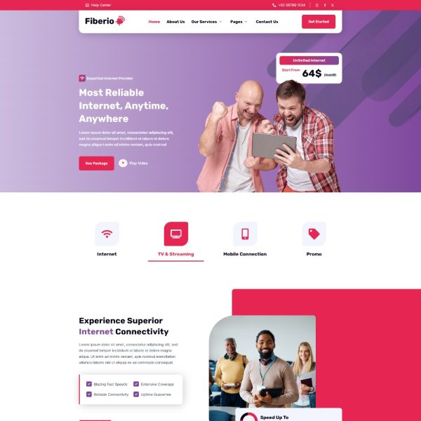 Fiberio - Broadband Internet Service Provider Elementor Template