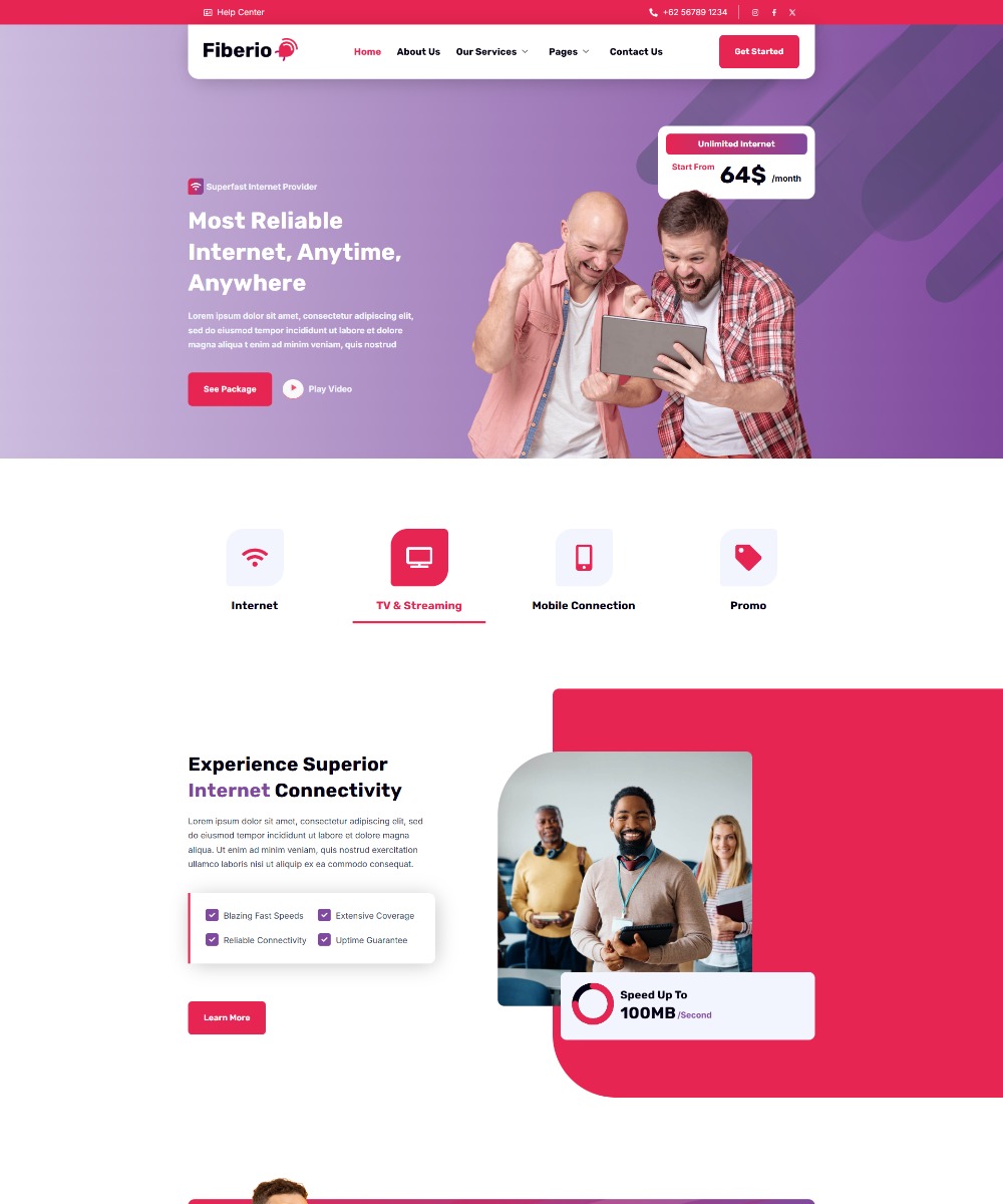 Fiberio - Broadband Internet Service Provider Elementor Template