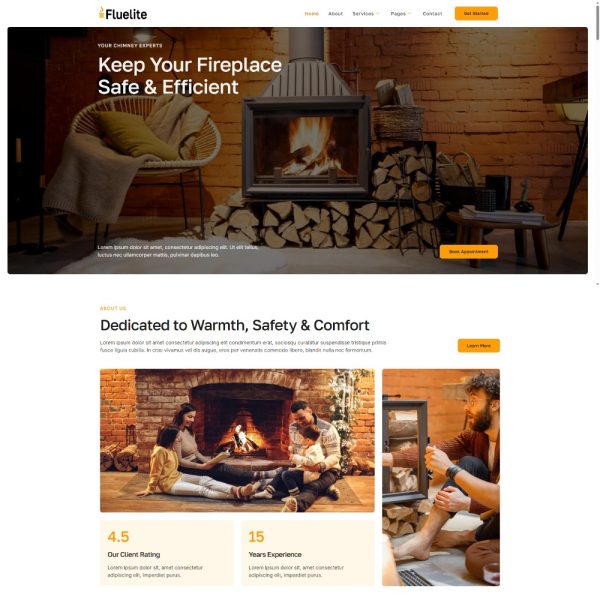 Fluelite - Fireplace & Chimney Services Elementor Template