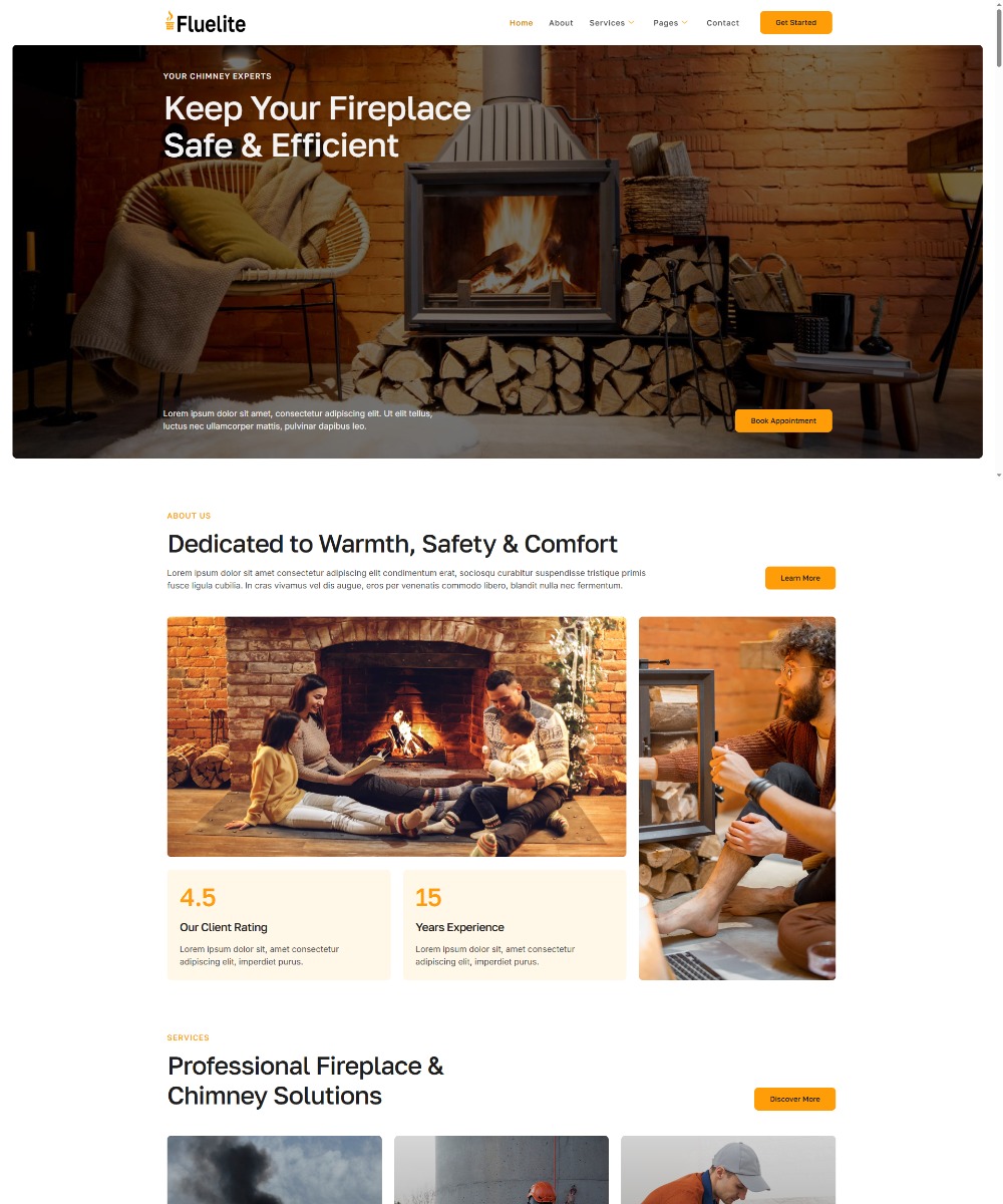Fluelite - Fireplace & Chimney Services Elementor Template