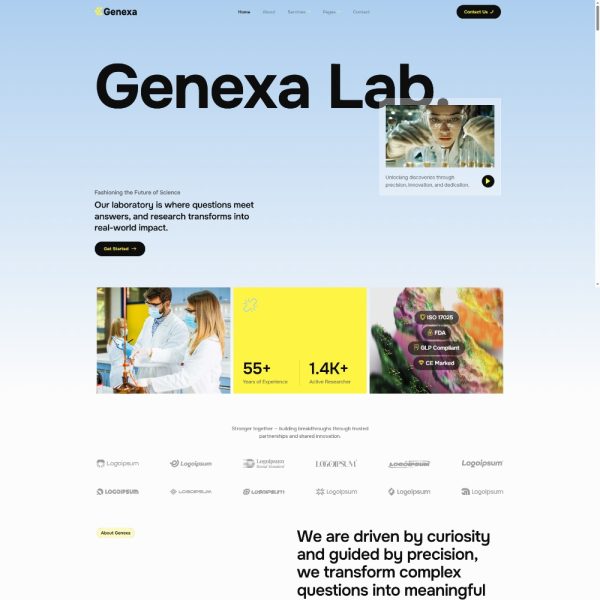 Genexa - Science Research & Laboratory Elementor Template
