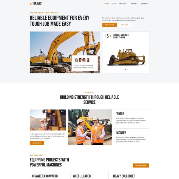 Gravix - Heavy Equipment Rental Elementor Template