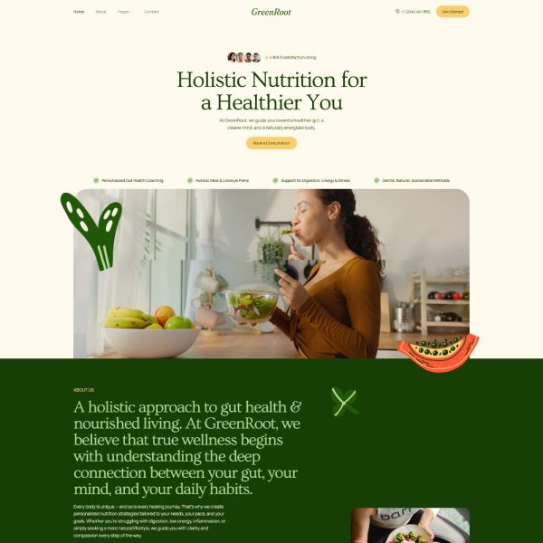 GreenRoot - Holistic Nutritionist & Gut Health Elementor Template
