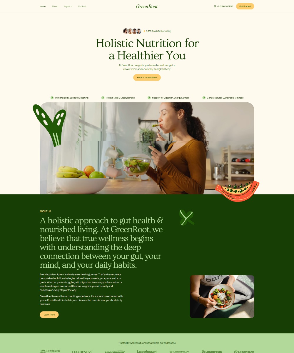GreenRoot - Holistic Nutritionist & Gut Health Elementor Template