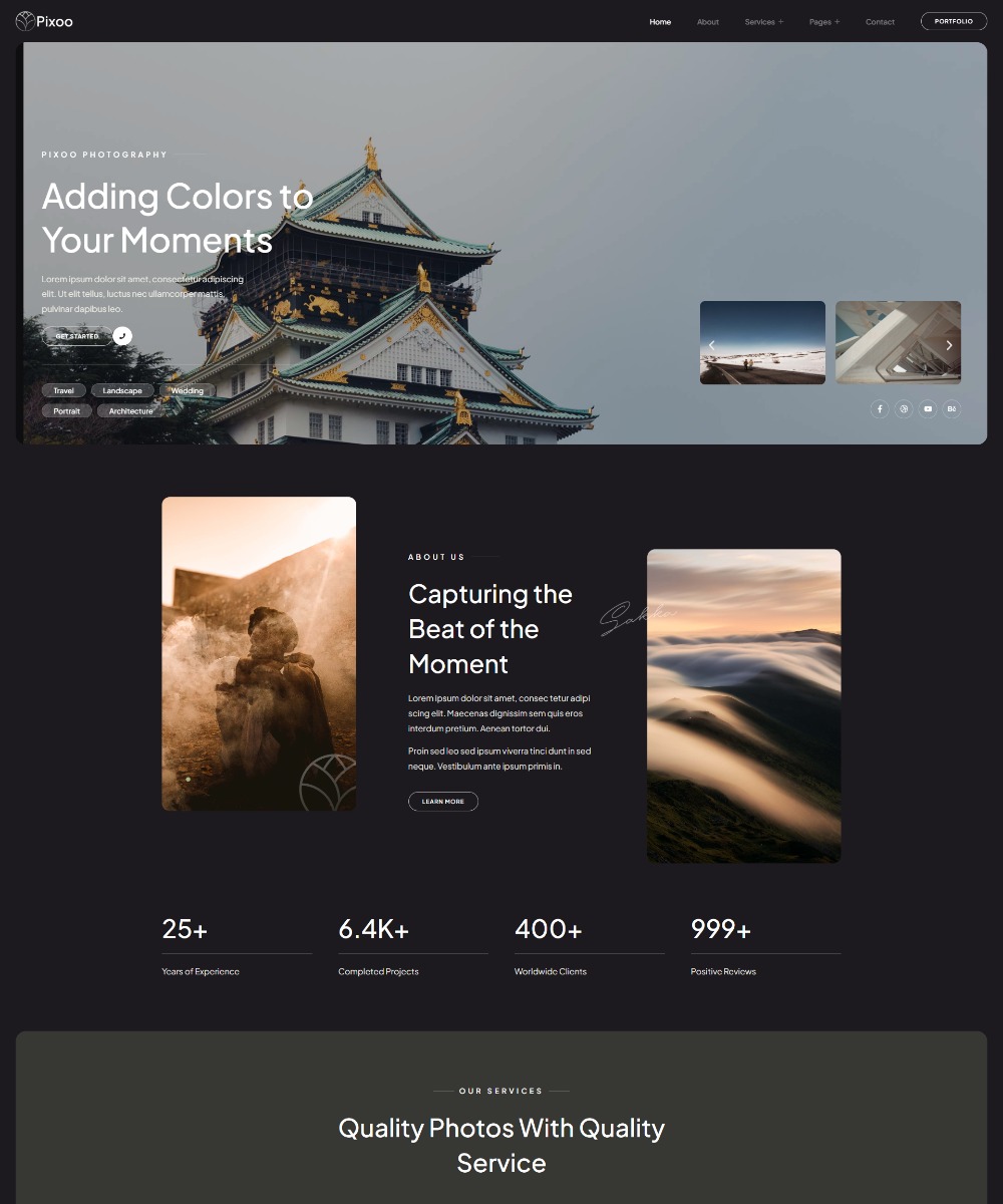 Pixoo - Photography Service & Portfolio Elementor Template