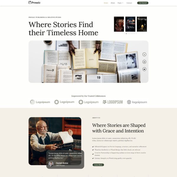 Prosaic - Book Publisher & Author Elemetor Template Elementor Template