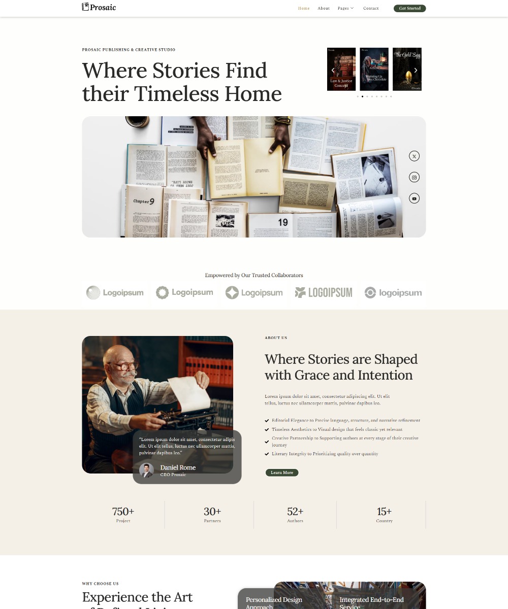 Prosaic - Book Publisher & Author Elemetor Template Elementor Template