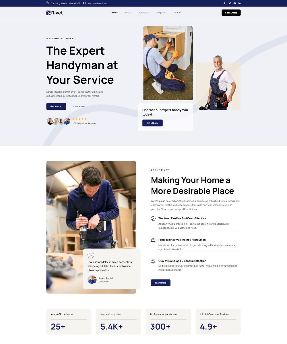 Rivet - Handyman & Repair Service Elementor Template