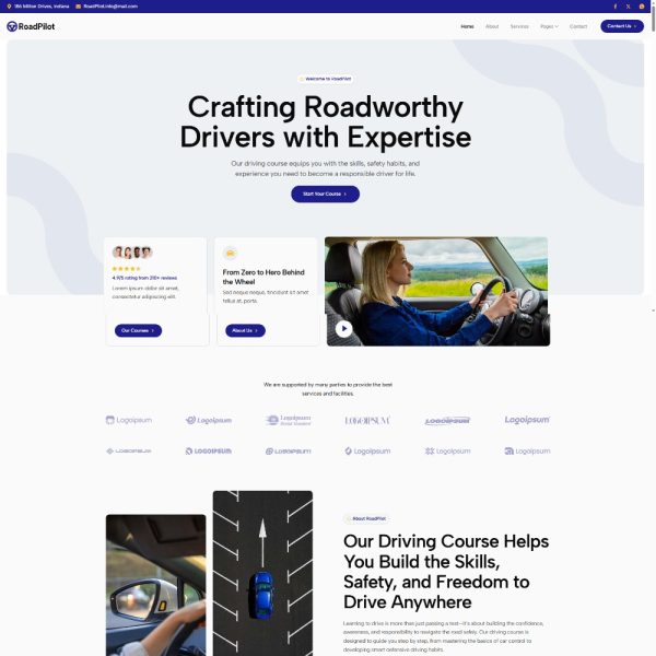 RoadPilot - Driving Course & Traffic School Elementor Template