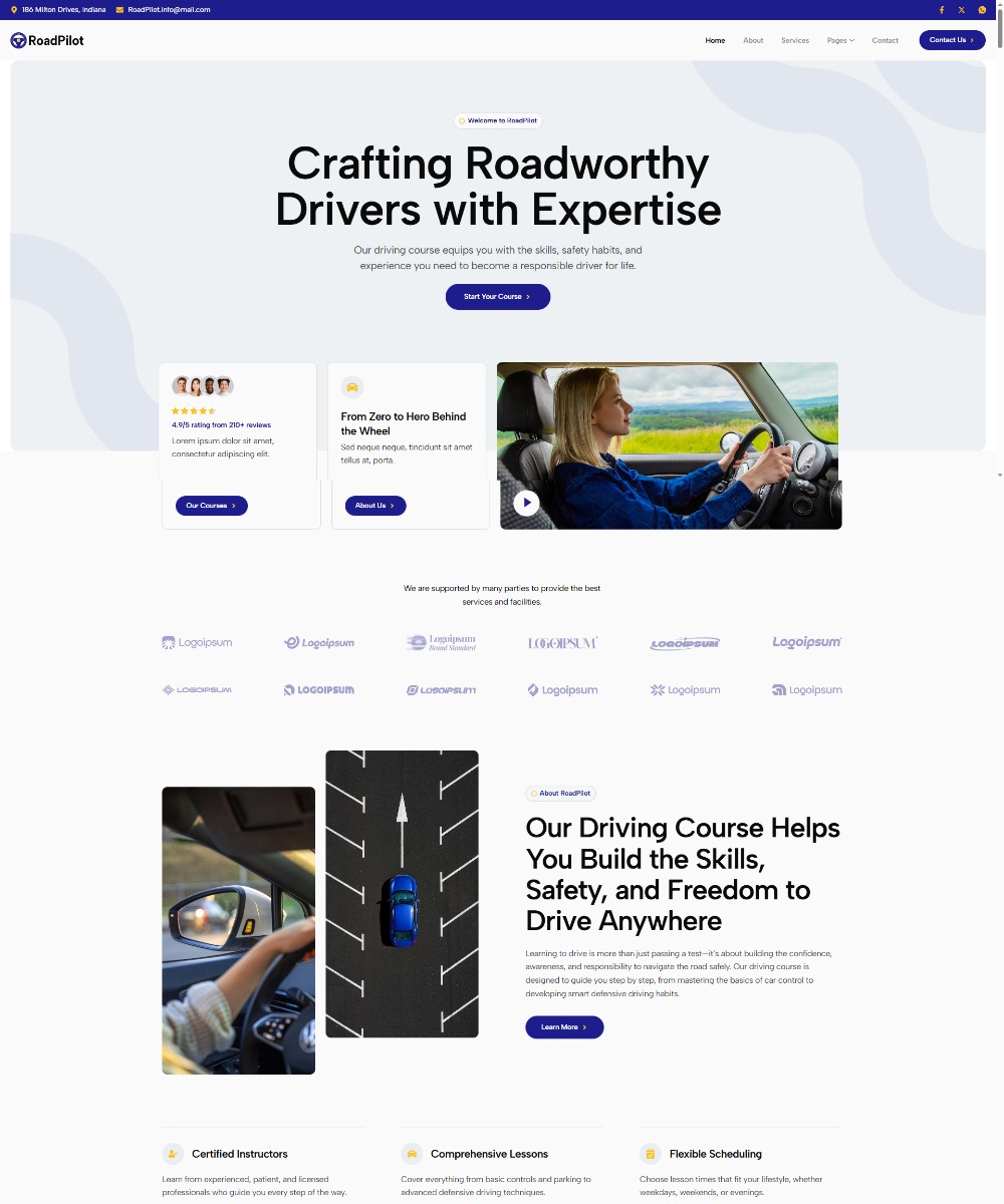 RoadPilot - Driving Course & Traffic School Elementor Template