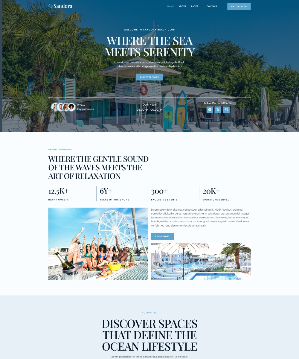 Sandora - Beach Club & Lounge Bar Elementor Template