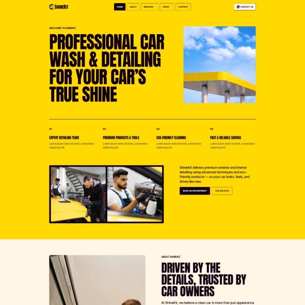 ShineKit - Car Wash and Detailing Service Elementor Template