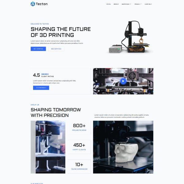 Tecton - 3D Printing Services Elementor Template