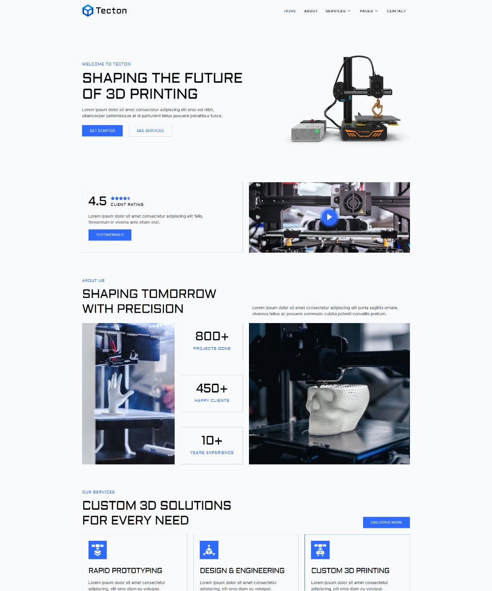 Tecton - 3D Printing Services Elementor Template