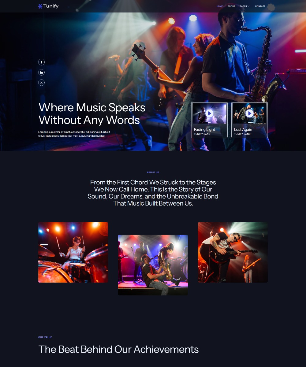Tunify - Music Band & Musician Elementor Template