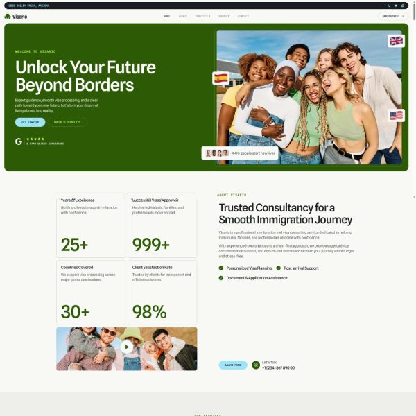 Visario - Immigration & Visa Consultant Elementor Template