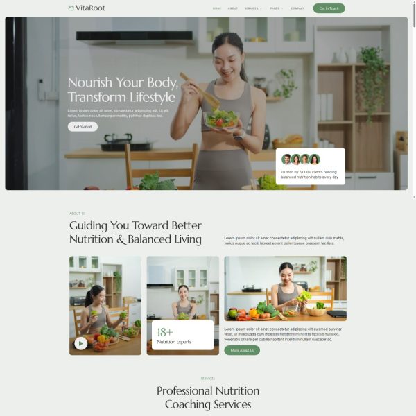 VitaRoot - Nutrition Coach & Nutritionist Elementor Template