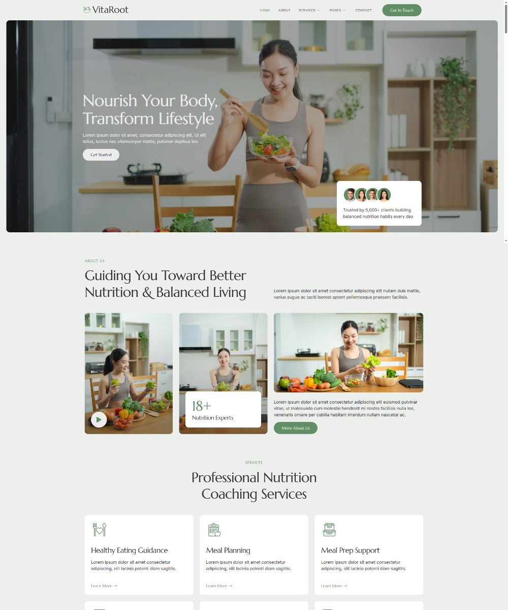VitaRoot - Nutrition Coach & Nutritionist Elementor Template