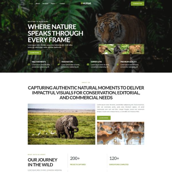 WildFrame - Wildlife Photography Portfolio Template Elementor Template