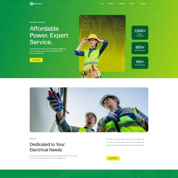 WireTech - Electrician & Electrical Services Elementor Template