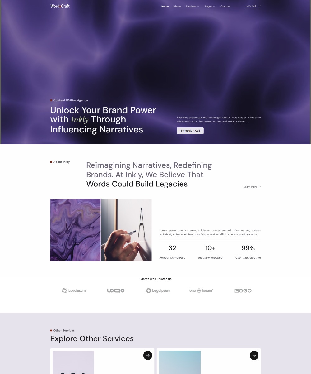 WordCraft - Content Writing Service Agency Elementor Template