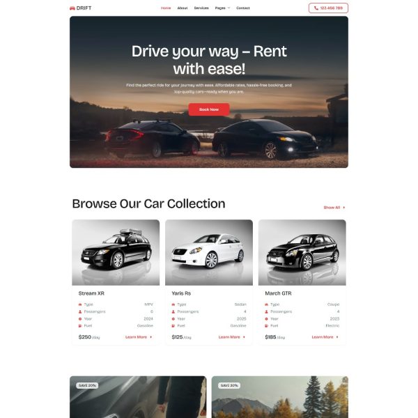 Drift - Car Rental Service Elementor Template