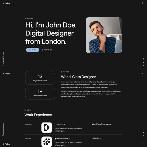 Folinx - Personal Portfolios & Resume Elementor Template