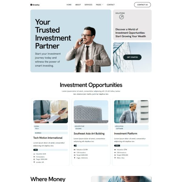 Growthy - Investment & Business Opportunities Elementor Template