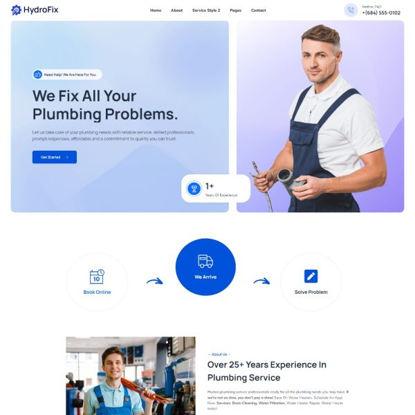 HydroFix - Plumber & Repair Service Elementor Template