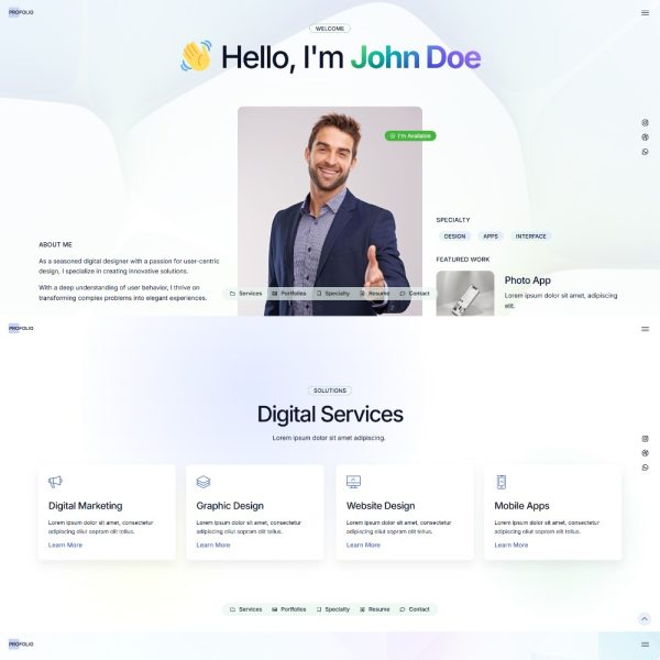 ProFolio - Personal Portfolios & Resume Elementor Template