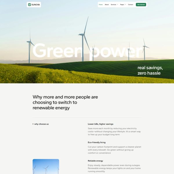 Sunova - Renewable Energy & Solar Panel Elementor Template
