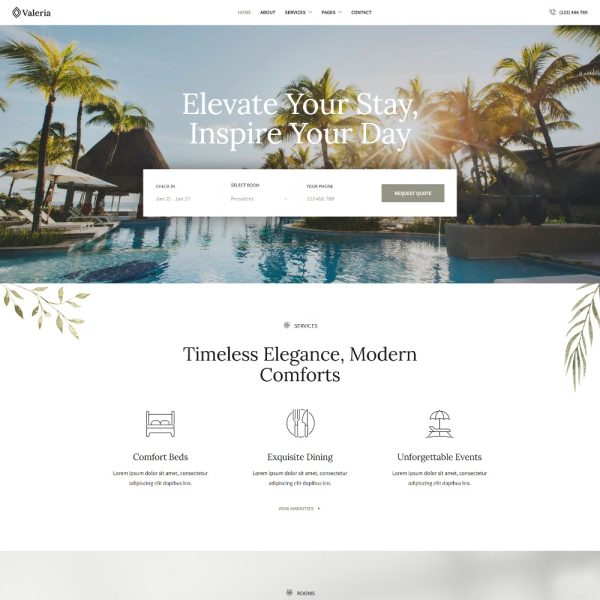 Valeria - Luxury Hotel & Resort Elementor Template