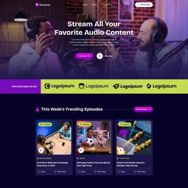 WaveCast - Radio Station & Podcaster Elementor Template