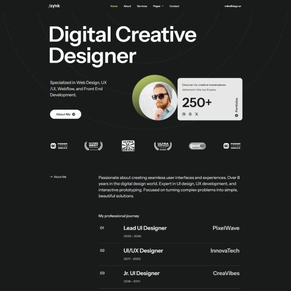 Zynk - Personal Portfolios & Resume Elementor Template